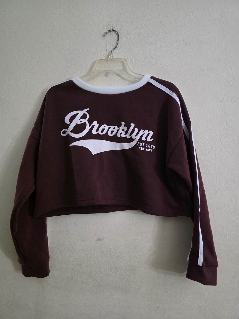 Love Cropped Brooklyn Graphic Sweater - Maroon and White